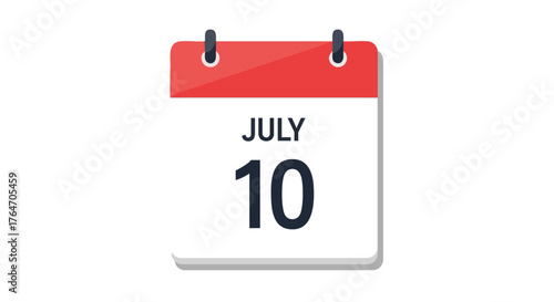 A minimalist calendar icon showcasing July 10th, ideal for reminders and event visualization for planning, appointment management and scheduling