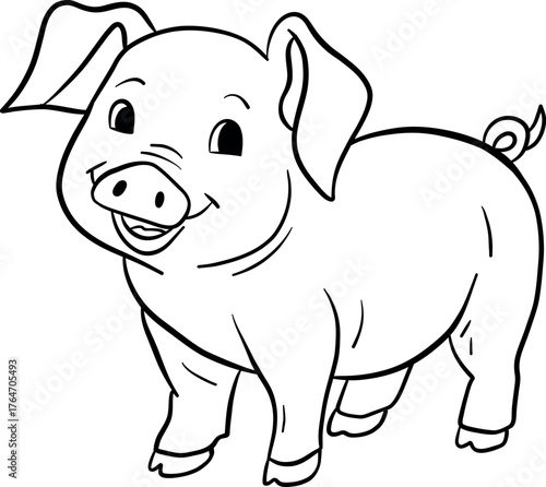 Coloring page pig vector illustration for children. Easy to use and customize. Perfect for preschool and kindergarten worksheets, homeschooling materials, or fun activity books. Vector illustration