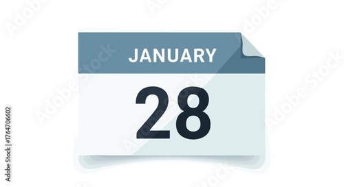 January 28th calendar icon with a flipped page, illustrating a specific date within the winter month, suitable for reminders