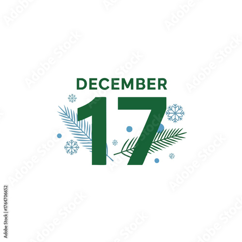December Seventeenth Illustration with Botanical and Snowflake Accents Festive Design Marking Holiday