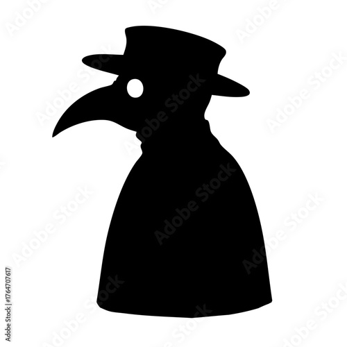 Silhouette of a plague doctor in a traditional outfit and hat  