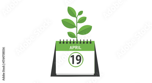 Growth Reminder: Calendar Marking April 19th with Emerging Plant Represents New Beginnings and Environmental Consciousness