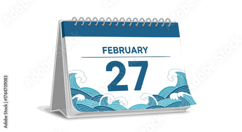 February 27th Calendar with Ocean Wave Graphic for Scheduling and Planning Activities or Events on the Twenty Seventh Day of February