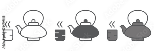 Japanese tea icon, asian and drink, kettle and cup sign, vector graphics, a linear pattern on a white background. editable stroke