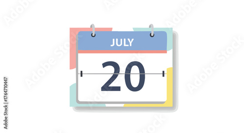 Stylized calendar illustration displaying the date July 20th in a simple design concept for events or scheduling plans