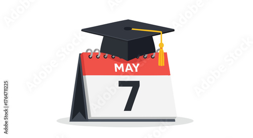 Symbolic rendering of graduation date on calendar with graduation cap signifying academic achievement and anticipation of commencement ceremonies