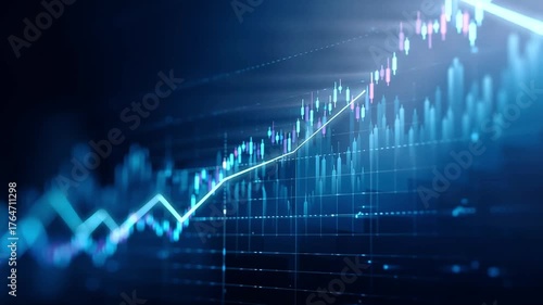 This visual showcases a vibrant growth chart with blue and green tones, representing marketing analytics in a business workspace. The upward movement indicates positive trends over time.
