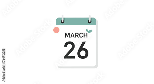 Reminder of March 26 with Minimalist Calendar Icon for Scheduling Events and Appointments Planning  with a Delicate Design with Pastel Tones on a