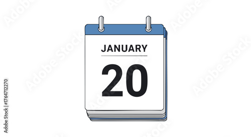 January Twentieth Calendar Illustration: Schedule, Reminder, and Important Date Visualization Concept for Planning and Events Representation