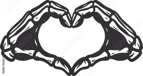 two skeleton hands forming a heart shape with fingers

