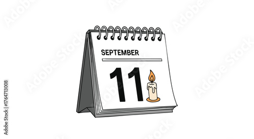 Illustrated calendar on september eleventh with memorial candle representing solemn day of remembrance and commemoration year anniversary 161