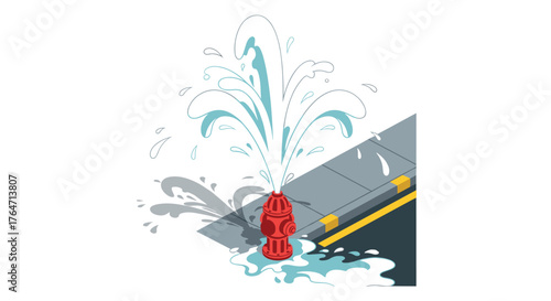 Colorful hydrant spraying water on urban street corner