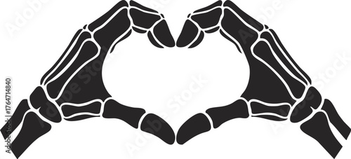 two skeleton hands forming a heart shape with fingers


