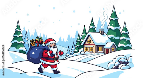 Santa Claus Delivering Presents on a Snowy Christmas Eve