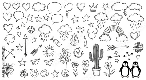 Doodle Collection Hand-Drawn Icons of Nature, Love & Weather