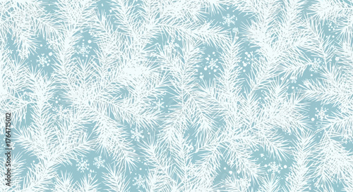 Winter Wonderland Snowy Branches and Delicate Snowflakes Pattern on a Light Blue Background