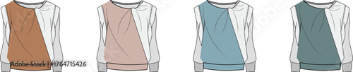 Set of Stylish Color Block Blouse Illustrations for Fashion Design