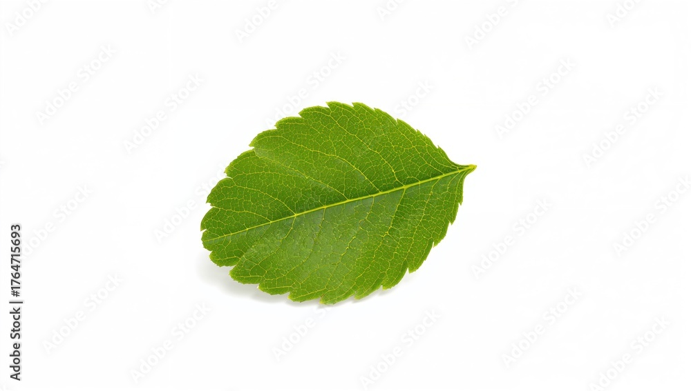Obraz premium Single strawberry leaf on a plain white backdrop. Set of strawberry leaves. Cutout strawberry leaf image.