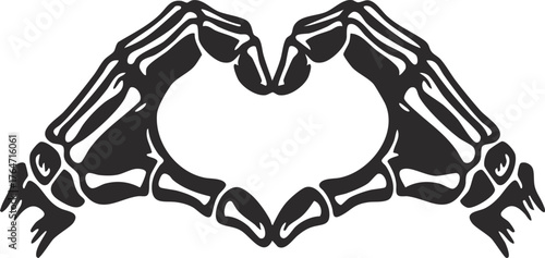 two skeleton hands forming a heart shape with fingers

