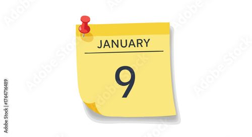 A Gentle Reminder: Stylized January 9th Calendar Page with Pin for Important Scheduling and Organization Tasks or Occasions
