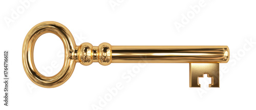 Golden Key Symbolizing Success and Opportunity in Real Estate Isolate on Transparent Background, png