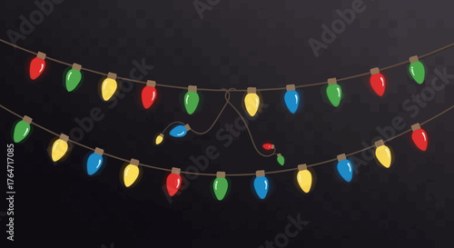 Colorful Christmas Lights Garland Illustration on Dark Background