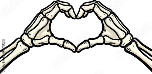 two skeleton hands forming a heart shape with fingers

