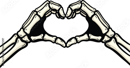 two skeleton hands forming a heart shape with fingers

