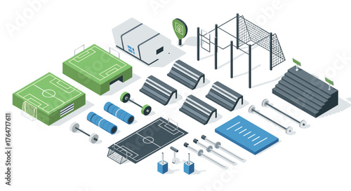Isometric sports equipment and facilities set for training and fitness
