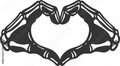 two skeleton hands forming a heart shape with fingers

