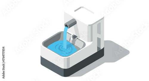 Modern isometric water fountain with blue flowing water and shadow