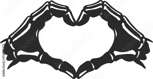 two skeleton hands forming a heart shape with fingers

