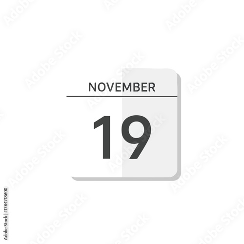 Minimalist calendar icon depicting November 19th for event reminders and scheduling applications