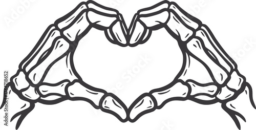 two skeleton hands forming a heart shape with fingers

