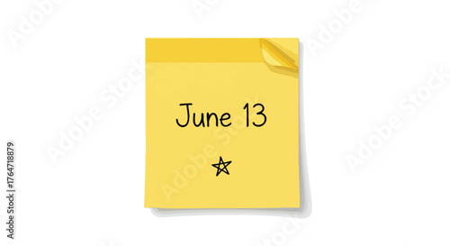 Illustration of a yellow sticky note with 'June 13' written, ideal for digital planners and reminders design to add personal touch