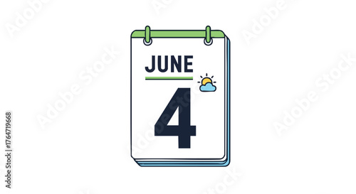 June 4th Calendar Icon, Decorative Date Reminder Graphic for Schedules and Important Events, on a White Background