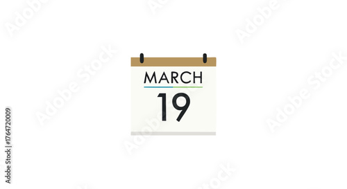 Graphical reminder of March 19th date on a stylized minimalist calendar icon visual representation of a specific date on a calendar