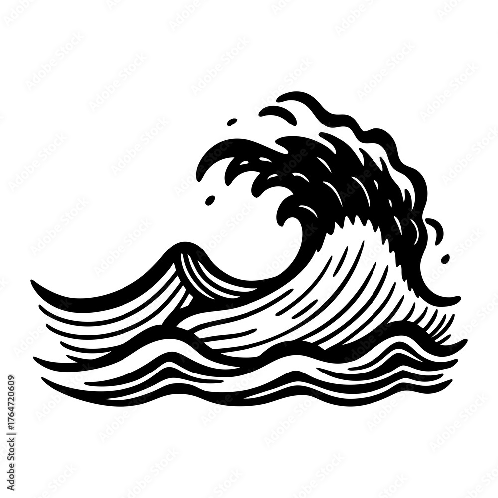 Fototapeta premium sea-waves-sketch--storm-wave--vintage-tide-and-oce
