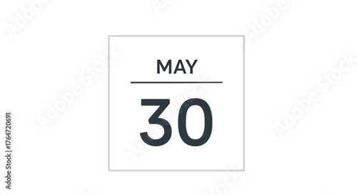 Minimalistic May 30th Calendar Icon for Event Planning and Date Reminders with White Background and Clean Presentation