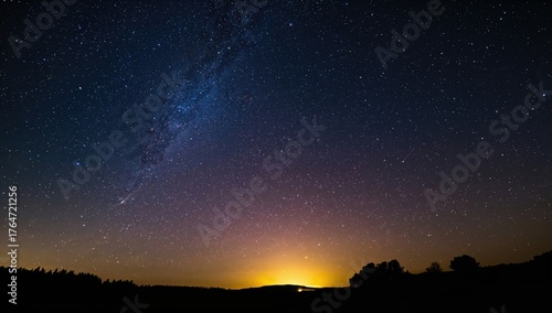 Nighttime summer sky showcasing the Milky Way in the upper hemisphere
