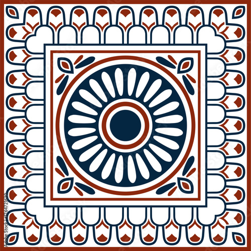 Vector square Assyrian color ornament. Rectangle, border, frame of Mesopatamia. Pattern of the ancient East.