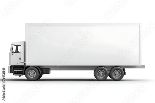 Illustration of a clean white delivery truck isolated on white background, perfect for showcasing logistics and transportation