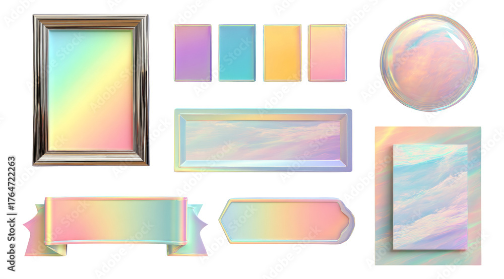 Naklejka premium Colorful and Shiny Isolated Shapes with Pastel Hues for Creative Design Projects