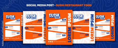 Sushi social media post template in portrait design with sushi menu and price list for sushi restaurant or street food campaign design