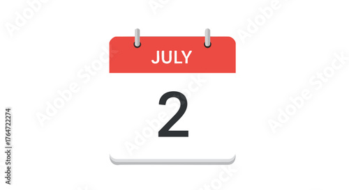 Minimalist depiction of July 2nd calendar date with bright color scheme and clear date indication for scheduling and planning applications