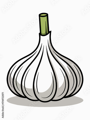 Illustration of garlic with green stalk showcasing a common kitchen staple used in cooking and natural remedies