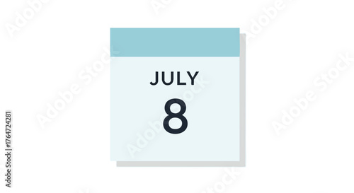 Minimalist Illustration of a Calendar Page Displaying July 8th Against a Clean White Backdrop, Emphasizing a Specific Date for Reminders or Scheduling