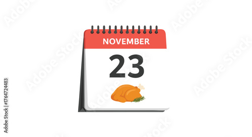 Thanksgiving anticipation calendar icon, november date reminder and cooked turkey illustration, holiday season awareness illustration vector