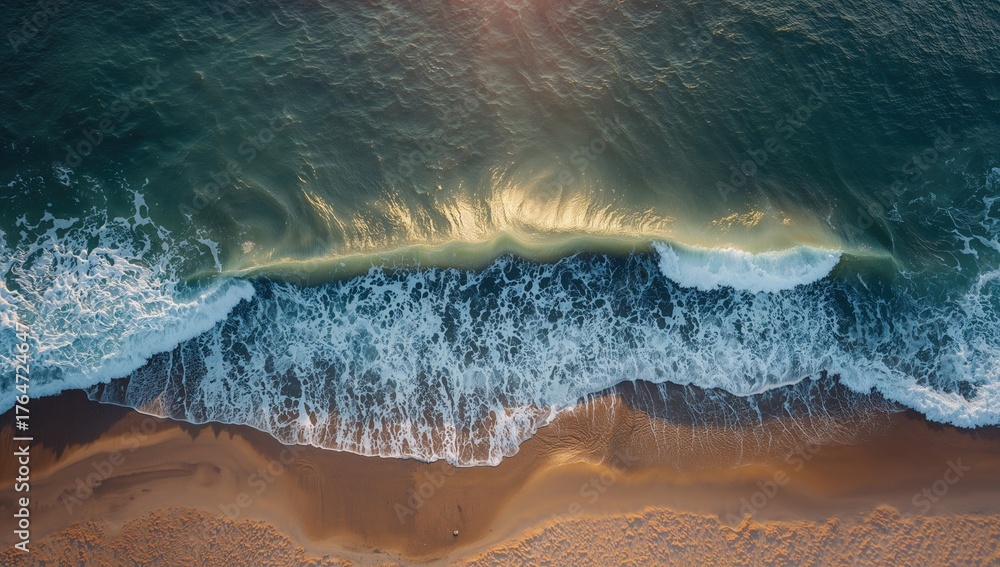Fototapeta premium Ocean waves breaking onto the shore from a high vantage point