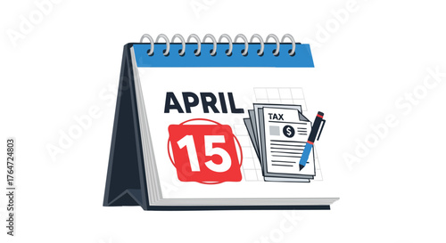 April 15th Calendar Illustration Representing Tax Deadline and Financial Obligations Reminder Date 15th